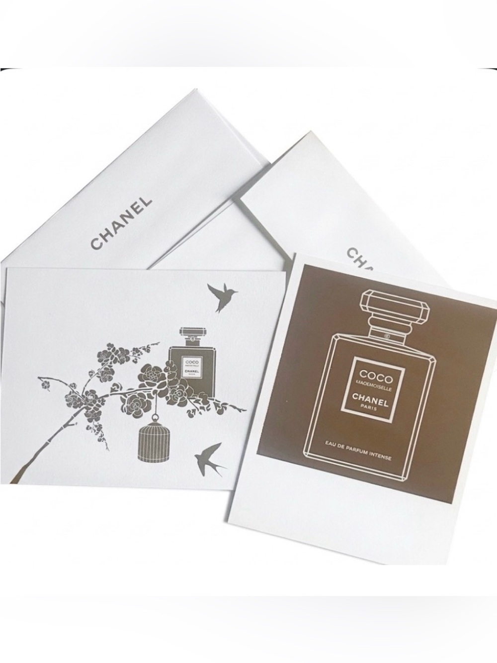 CHANEL Holiday Blank Notecard Stationery White/Gold w/ Envelope Set of 2